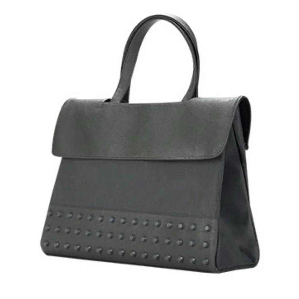 Kwani Tote Bag Gray Studded Nylon Leather Neutral Laptop Korea Adjustable Modern